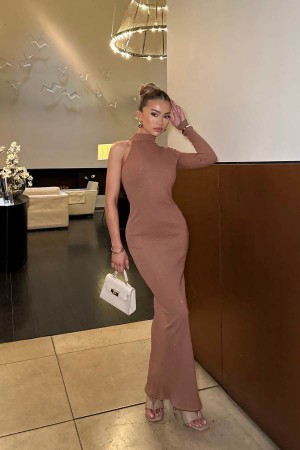 Beige Fashion Nova Ayana Snatched Maxi Women Dress USA | 691420BPS