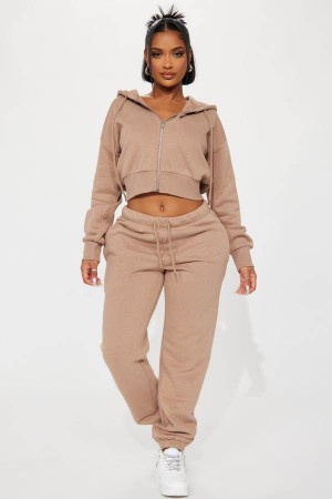 Beige Fashion Nova Brianna Jogger Pant Set Women Pants USA | 268397XOB