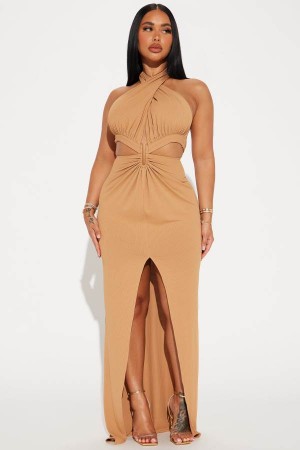 Beige Fashion Nova Cora Cut Out Maxi Women Dress USA | 063291ENT