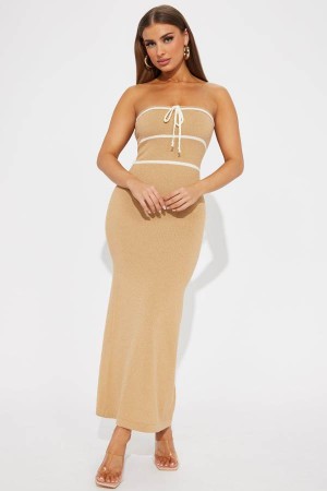 Beige Fashion Nova Katie Sweater Maxi Women Dress USA | 450726IHM