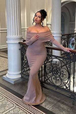 Beige Fashion Nova Nayeli Snatched Maxi Women Dress USA | 741065ZXE