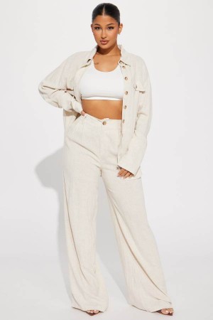 Beige Fashion Nova Reese Linen Pant Set Women Pants USA | 695802OZI