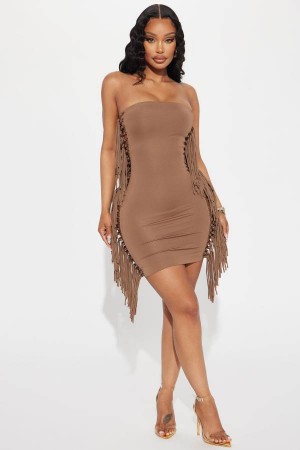 Beige Fashion Nova Wild Child Double Lined Mini Women Dress USA | 053927AOK