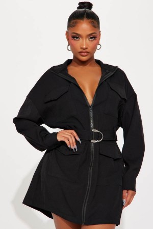 Black Fashion Nova About The Business Twill Mini Women Dress USA | 612504VZF