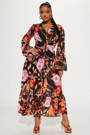 Black Fashion Nova Adore Floral Maxi Women Dress USA | 781625LVR