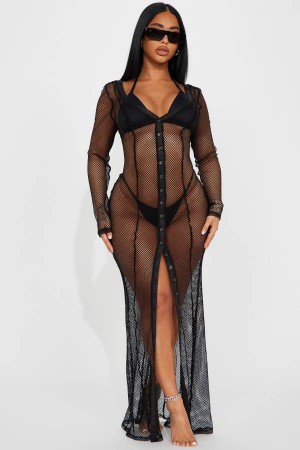 Black Fashion Nova Adriana Swim Cover Up Women Dress USA | 945076DRY