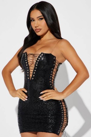 Black Fashion Nova After Party Chic Sequin Mini Women Dress USA | 564819UDW