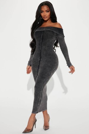 Black Fashion Nova All That Matters Ribbed Midi Women Dress USA | 803962XFA