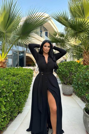 Black Fashion Nova Amelia Belted Maxi Women Dress USA | 208753GXD