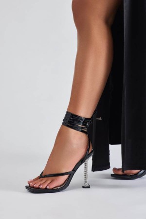 Black Fashion Nova Analise Wrap Up Heeled Women Sandals USA | 234657HYX