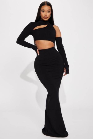 Black Fashion Nova Angelina Snatched Maxi Women Dress USA | 478032DQY