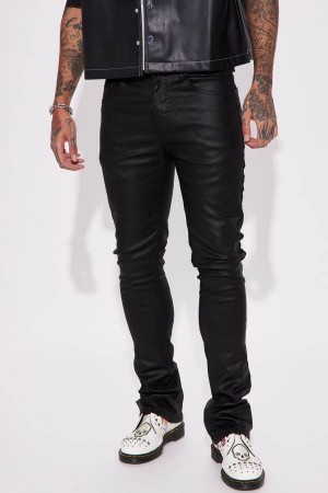 Black Fashion Nova As I Do Waxed Stacked Skinny Flare Men Jeans USA | 681790EUA