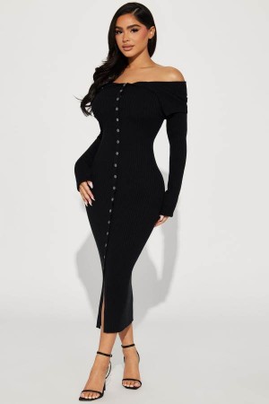 Black Fashion Nova Ashley Sweater Midi Women Dress USA | 865942CKA