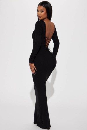 Black Fashion Nova Ava Shapewear Maxi Women Dress USA | 608759EAT