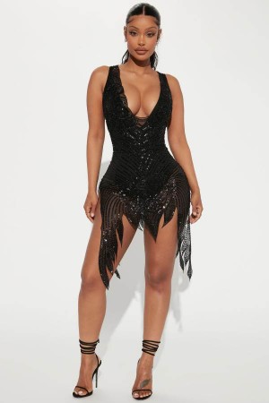 Black Fashion Nova Avery Sequin Mini Women Dress USA | 267831LSE