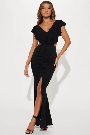 Black Fashion Nova Axelle Maxi Women Dress USA | 425138CEH