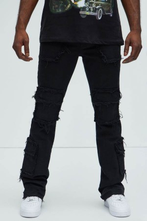 Black Fashion Nova Back Up Fray Stacked Skinny Flare Men Jeans USA | 637482SWM