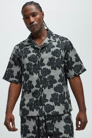 Black Fashion Nova Bartlett Jacquard Men Shirts USA | 926735YAX