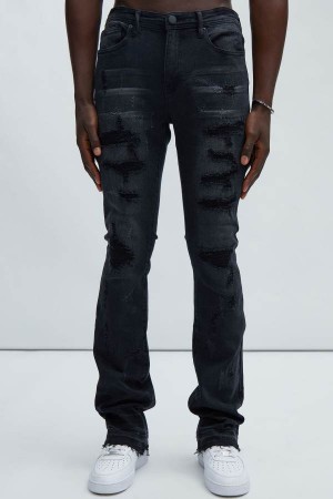 Black Fashion Nova Be Real Stacked Skinny Flare Men Jeans USA | 098563PJD