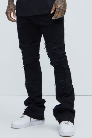 Black Fashion Nova Be Square Stacked Skinny Flare Men Jeans USA | 409721ZVJ