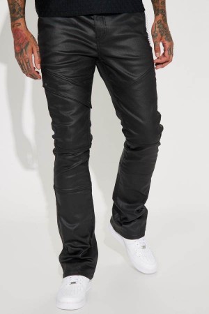 Black Fashion Nova Beg For Me Coated Stacked Skinny Flare Men Pants USA | 587923LHT