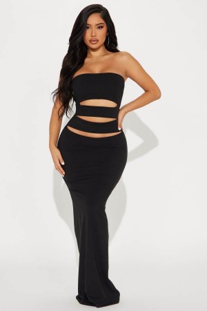 Black Fashion Nova Blake Cut Out Tube Maxi Women Dress USA | 014795ZRJ