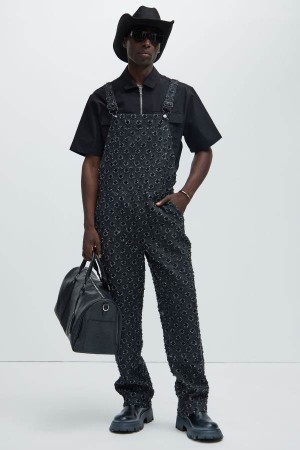 Black Fashion Nova Bravo Carpenter Overall Men Pants USA | 857901GWB