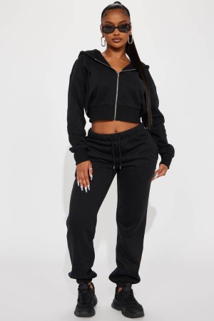 Black Fashion Nova Brianna Jogger Pant Set Women Pants USA | 563470DAW