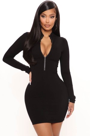 Black Fashion Nova Brooklyn Snatched Mini Women Dress USA | 301549QTG