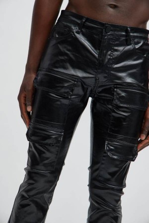 Black Fashion Nova Came To Party Cargo Flare Waxed Men Pants USA | 685341NCF