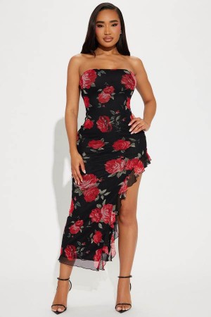 Black Fashion Nova Camille Floral Mesh Maxi Women Dress USA | 106584WVO