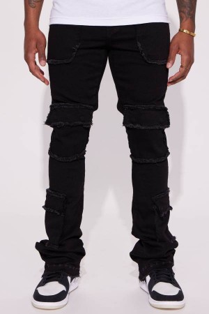 Black Fashion Nova Can I Cargo Stacked Skinny Flare Men Jeans USA | 381042PGQ