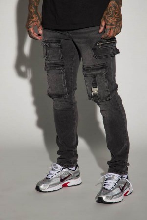 Black Fashion Nova Cargo Pocket Slim Taper Men Jeans USA | 316789EIQ