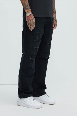 Black Fashion Nova Centola Straight Repaired Men Pants USA | 082193TBV