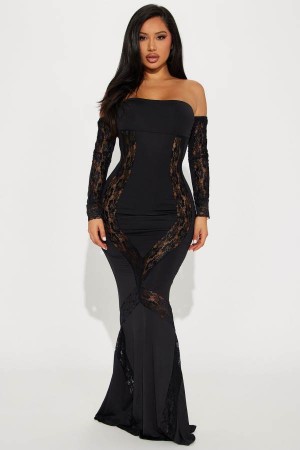 Black Fashion Nova Chelsea Lace Cut Out Maxi Women Dress USA | 984053MJC