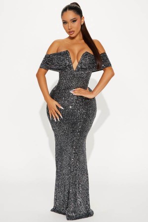 Black Fashion Nova Ciara Sequin Maxi Women Dress USA | 405638OGC