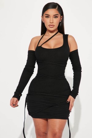 Black Fashion Nova Cool Girl Mini Women Dress USA | 387251VBM