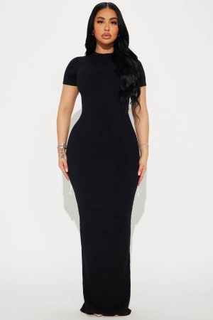 Black Fashion Nova Cora Snatched Maxi Women Dress USA | 479318BVD