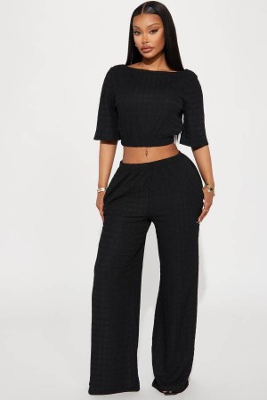 Black Fashion Nova Day Plans Textured Pant Set Women Pants USA | 918320GBN