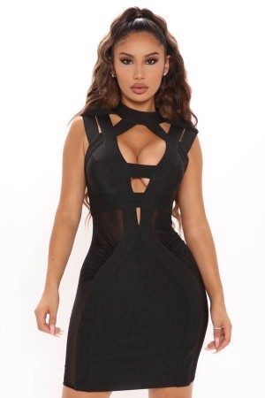 Black Fashion Nova Desiree Bandage Mini Women Dress USA | 697152XHL