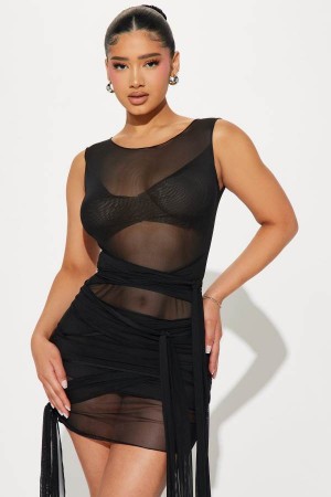 Black Fashion Nova Dez Mesh Mini Women Dress USA | 215093OTQ