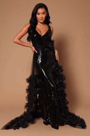 Black Fashion Nova Disco Lady Sequin Maxi Women Dress USA | 678354FLP