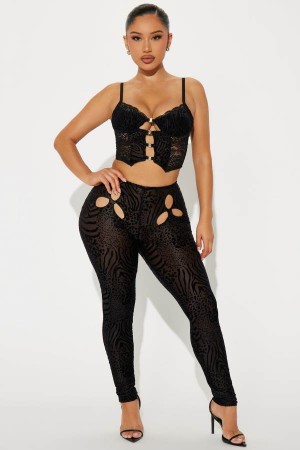 Black Fashion Nova Diva Night Mesh Pant Set Women Pants USA | 683145OZM