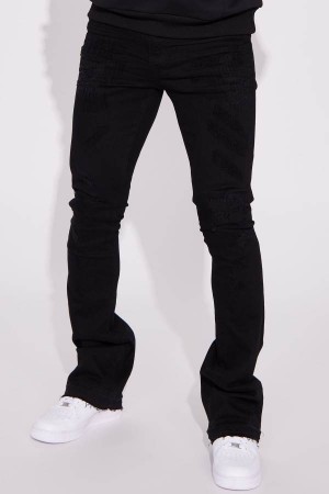 Black Fashion Nova Do You Mind Stacked Skinny Flare Men Jeans USA | 061793YAI