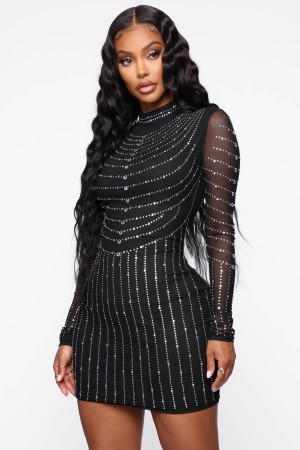 Black Fashion Nova Dripping In Diamonds Mini Women Dress USA | 985061GTQ