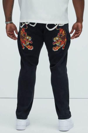 Black Fashion Nova Ed Hardy Crawling Tigers Skinny Men Jeans USA | 719542QKS