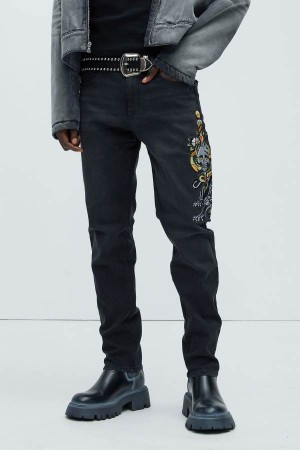 Black Fashion Nova Ed Hardy Dagger Skull Slim Men Jeans USA | 520184MJW