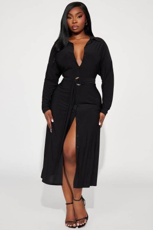 Black Fashion Nova Elena Button Up Midi Women Dress USA | 467903JRT