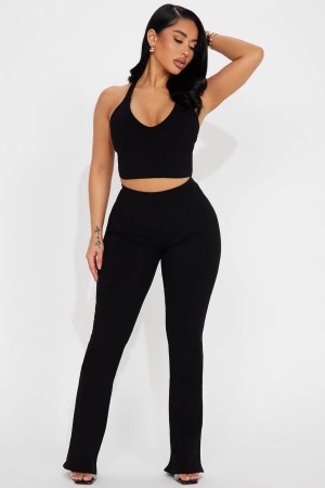 Black Fashion Nova Elliana Snatched Pant Set Women Pants USA | 813750WQR