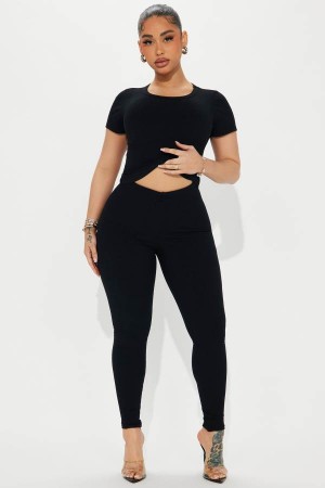 Black Fashion Nova Ellie Snatched Pant Set Women Pants USA | 603942HXI